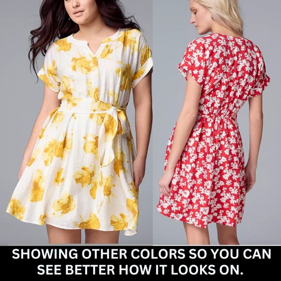 NWOT Simply Vera Wang Tie-Waist Shirt Mini Dress, rust/brown floral,linen,small - Picture 2 of 13